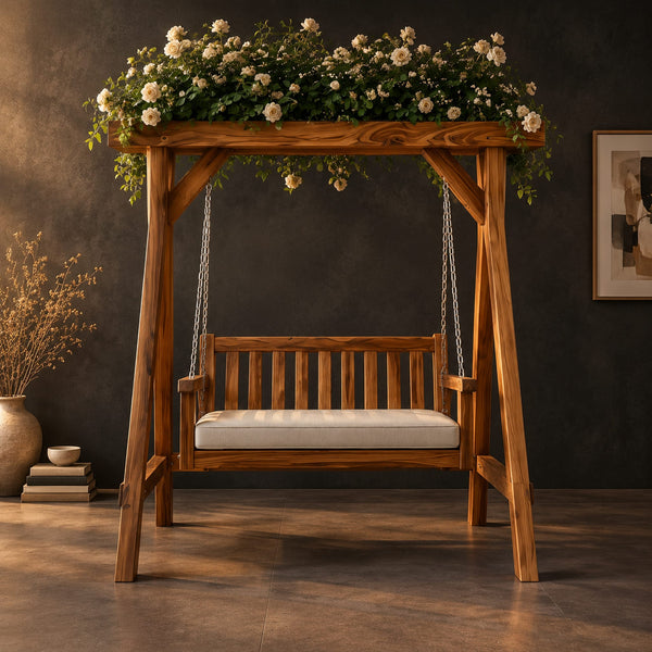A Frame Swing With Slatted Bench Seat And Heavy Top Beam