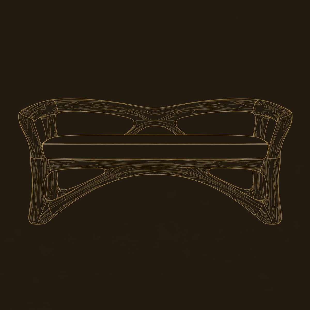 Accent Bench With Sculpted Open Frame Arms And Cushioned Seat dimension diagram