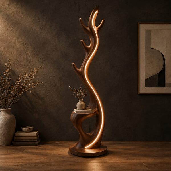 Antler Branch Floor Lamp With S Curved Stem And Glowing Edge