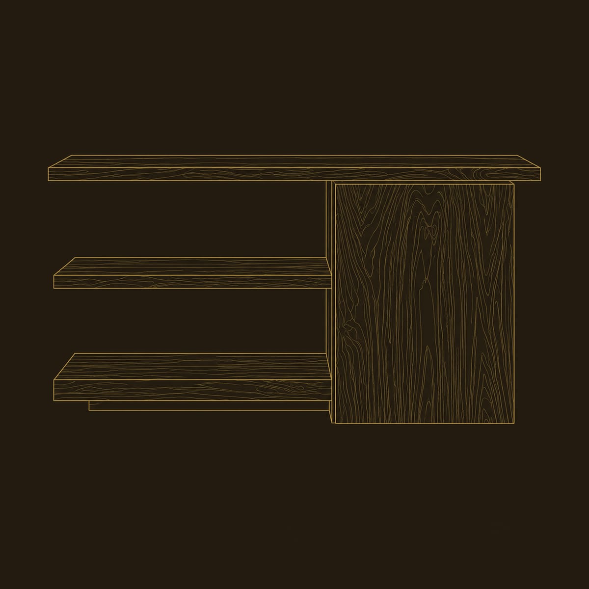 Asymmetric Console Table With Two Open Shelves And Grain Panel dimension diagram