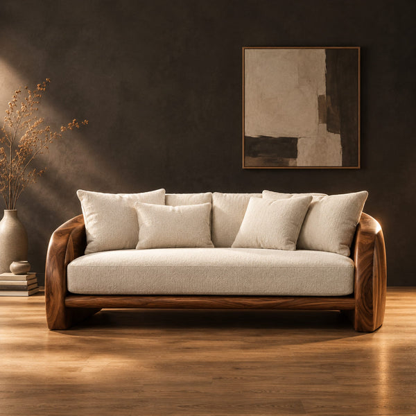 Barrel Arm Sofa With Wide Slab Sides And A Slim Base Rail