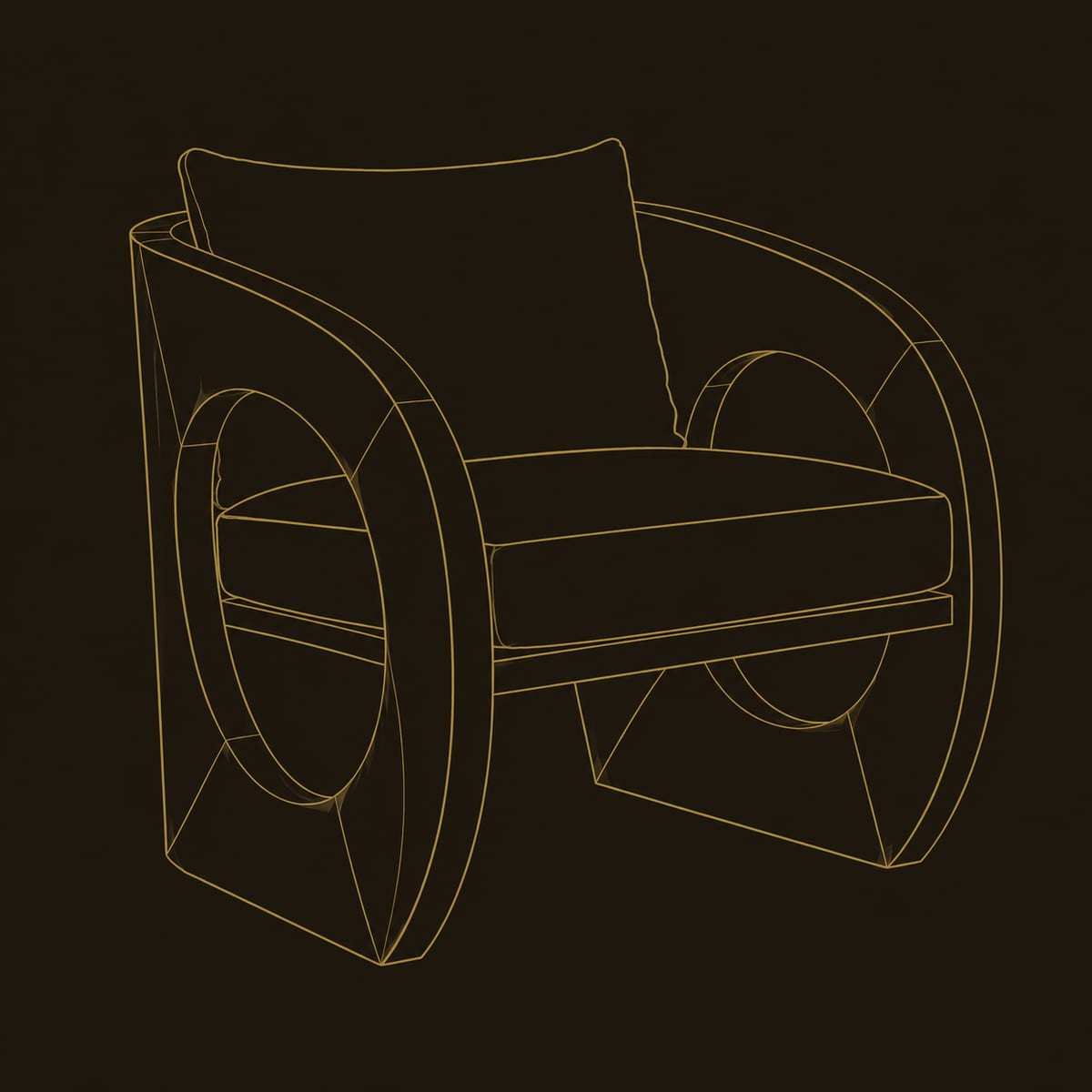 Barrel Lounge Chair with Circular Cutout Side Panels dimension diagram