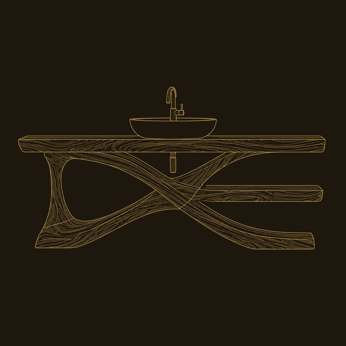 Bathroom Vanity On A Crossed Sculpted Base With Lower Shelf dimension diagram