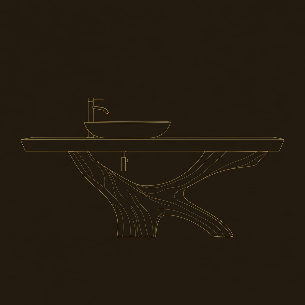 Bathroom Vanity On Carved Root Style Pedestal Base dimension diagram
