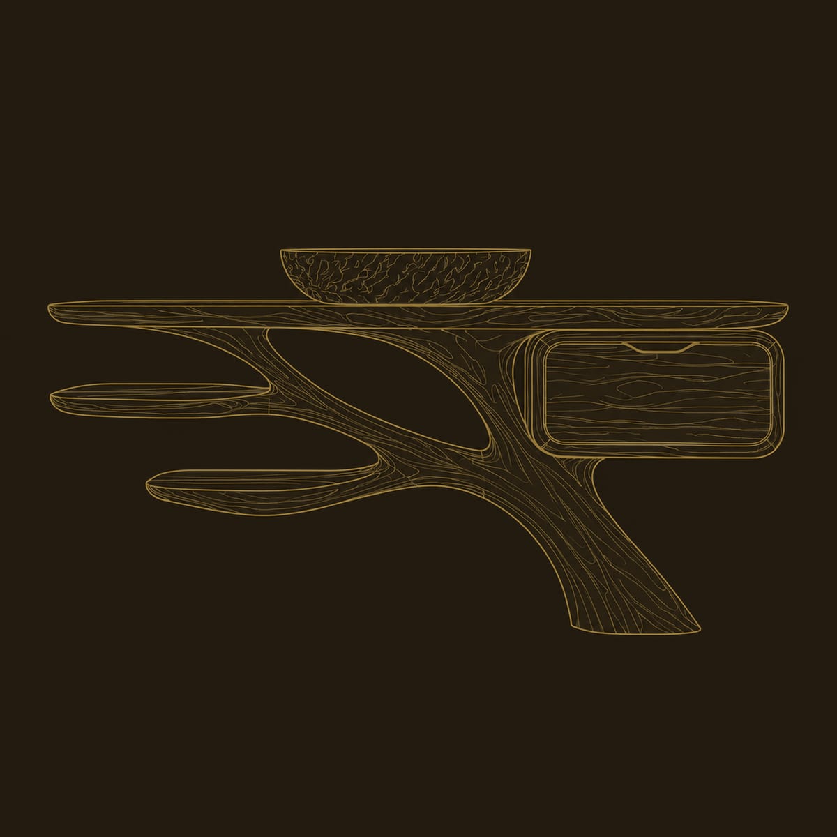 Bathroom Vanity With Branching Base, Two Leaf Shelves And A Drawer dimension diagram