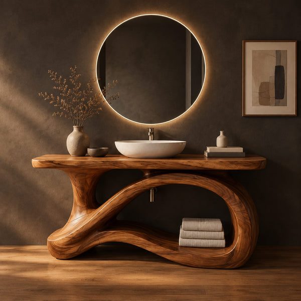Bathroom Vanity With Flowing Ribbon Loop Base And Slab Top