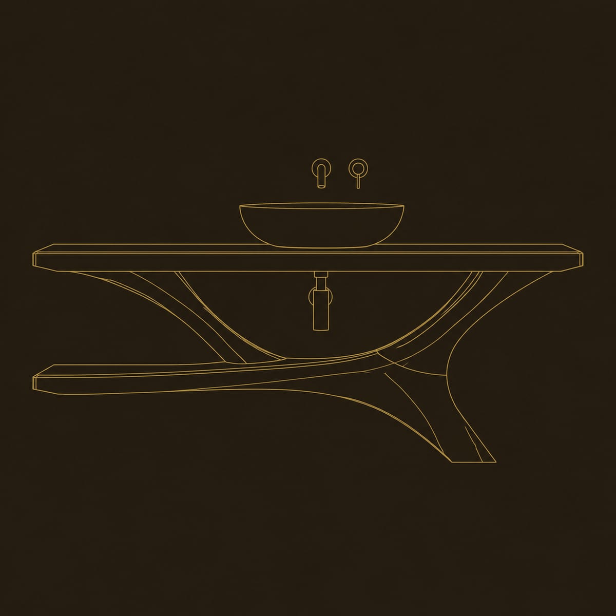 Bathroom Vanity With Forked Branch Base And Lower Shelf dimension diagram