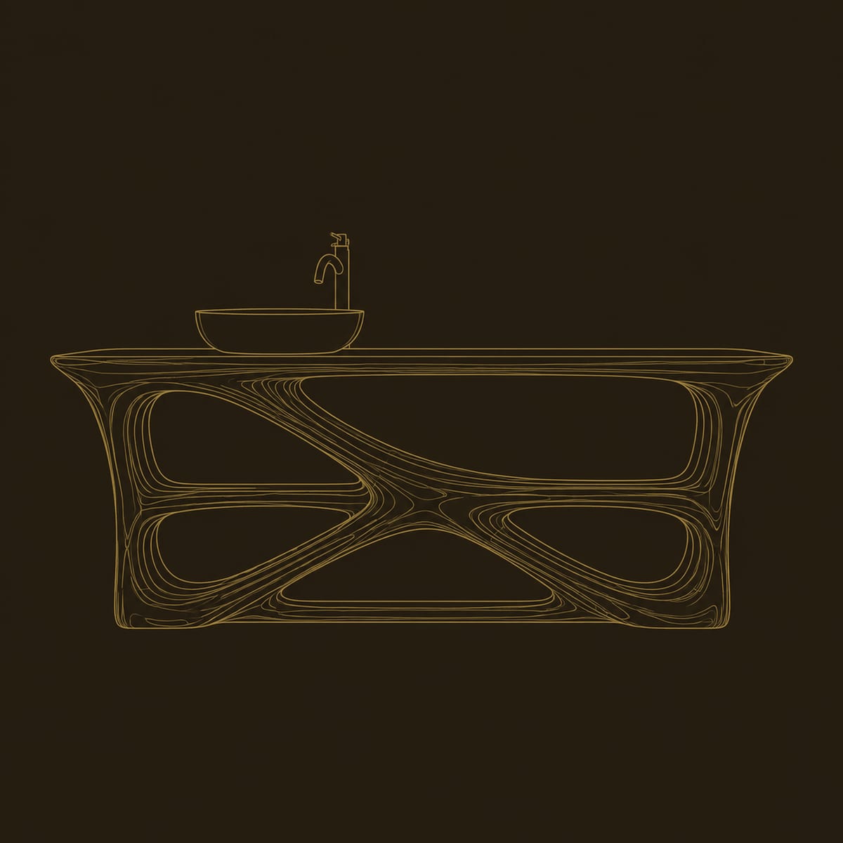 Bathroom Vanity With Interlaced Loop Frame And Open Shelves dimension diagram