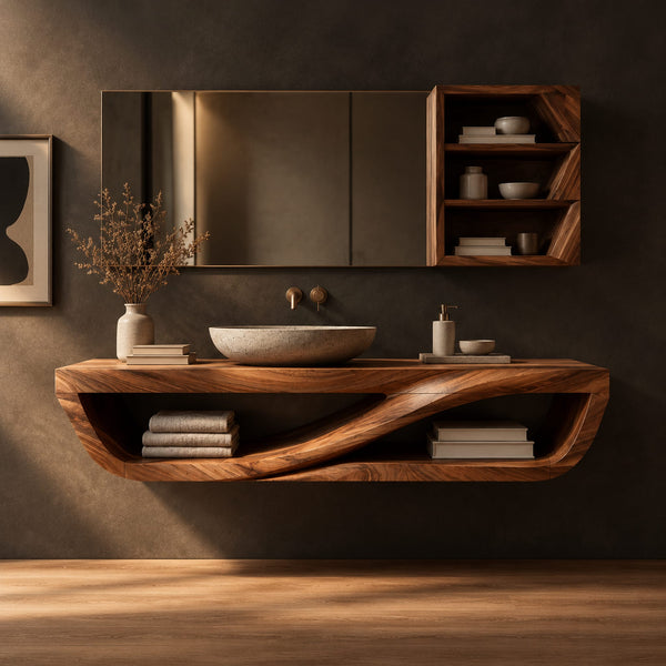 Bathroom Vanity With Open Front And Flowing Wave Divider