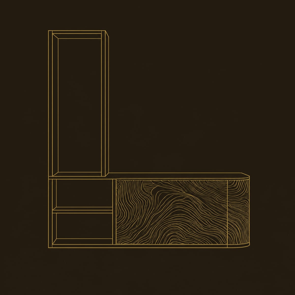 Bathroom Vanity With Tall Open Tower And Carved Flowing Line Front dimension diagram