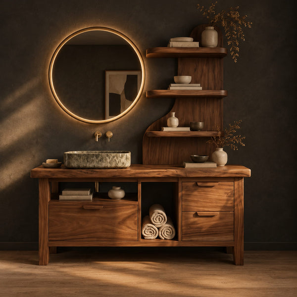 Bathroom Vanity With Three Drawers And Tall Side Shelf Tower