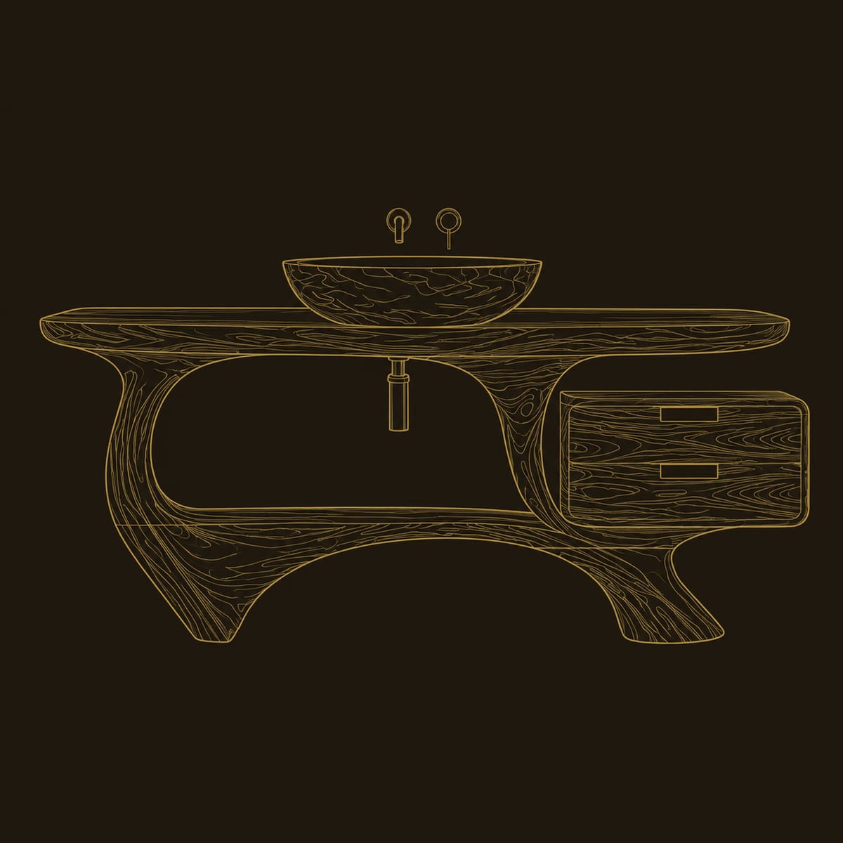 Bathroom Vanity With Two Drawers And A Sculpted Loop Base dimension diagram