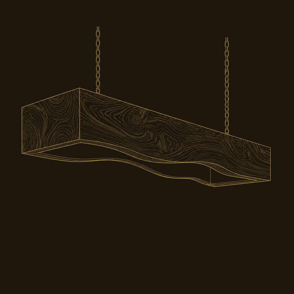Beam Pendant Light With Wavy Lower Edge And Warm Glow dimension diagram