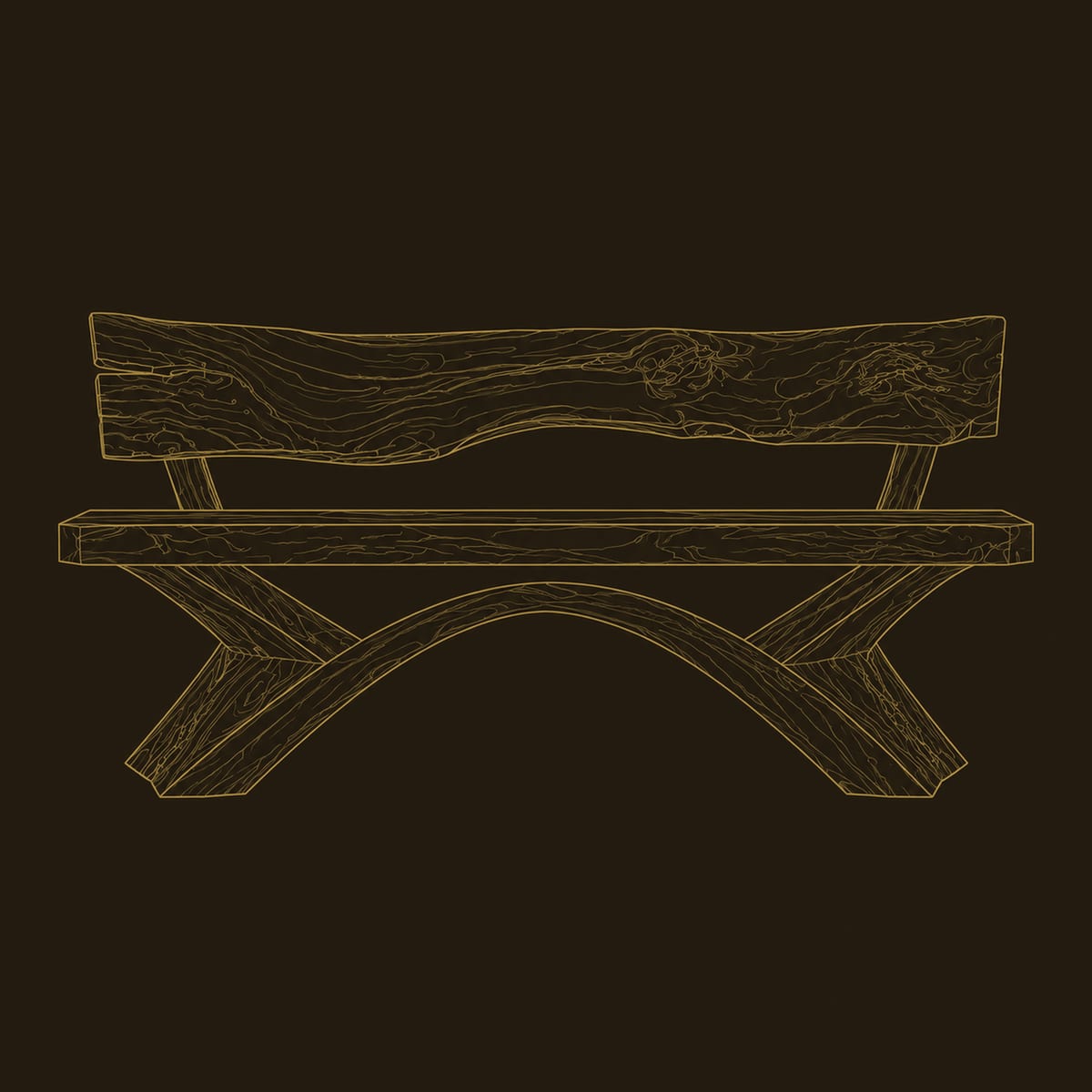 Bench With A Natural Edge Slab Back And Arched Legs dimension diagram