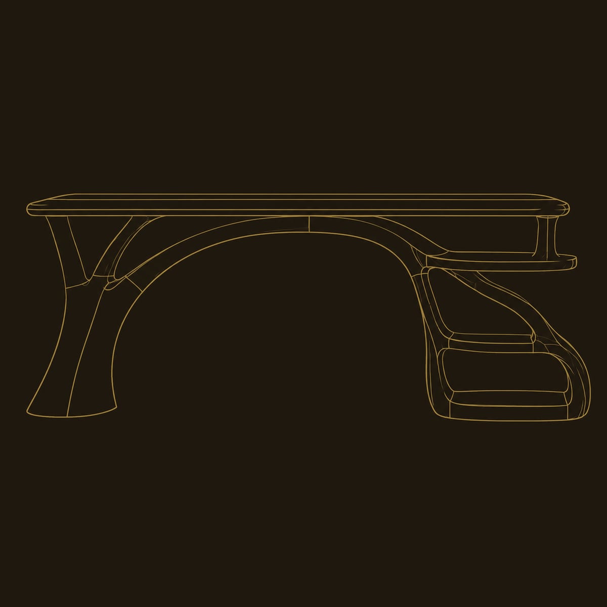 Branch Arch Desk With Open Shelf Loops At One End dimension diagram