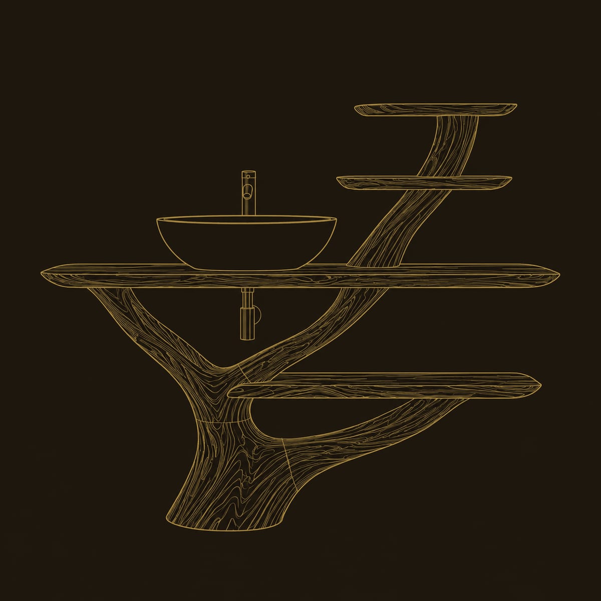 Branch Base Bathroom Vanity With Tiered Side Shelves dimension diagram