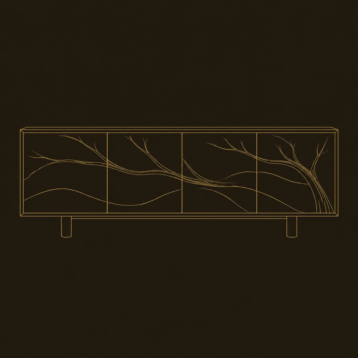 Branch Relief Carved Sideboard With Four Panel Front dimension diagram