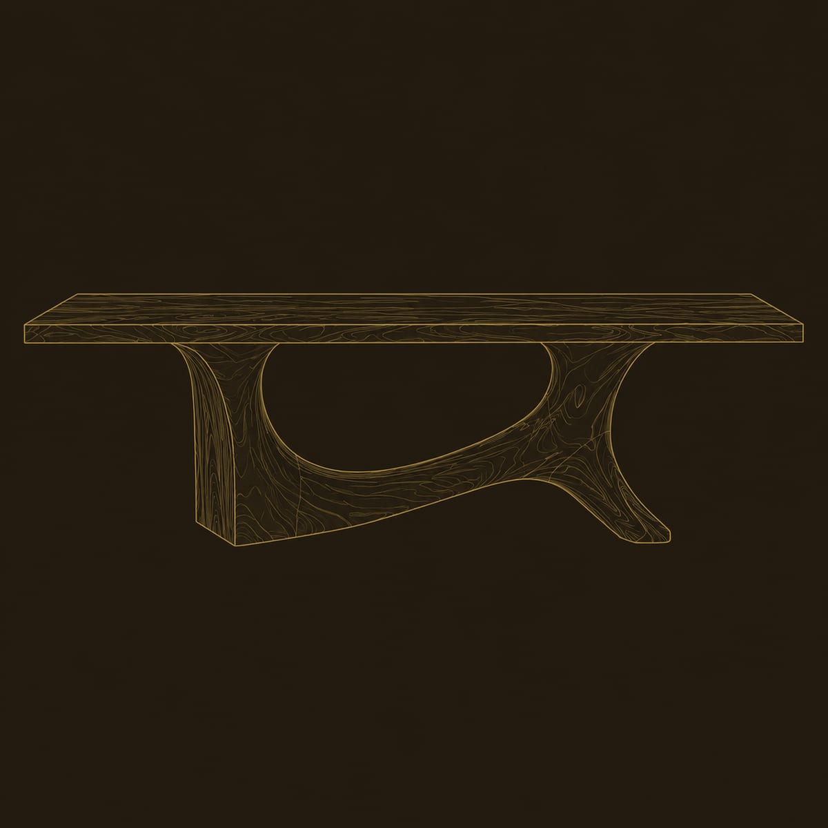 Branching Base Dining Table With Flowing Slab Top dimension diagram