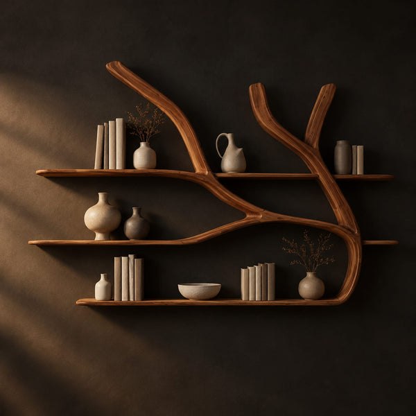 Branching Tree Limb Wall Shelves With Slim Shelf Boards