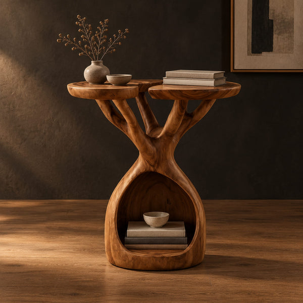 Branching Tree Side Table With Twin Tops And Hollow Base