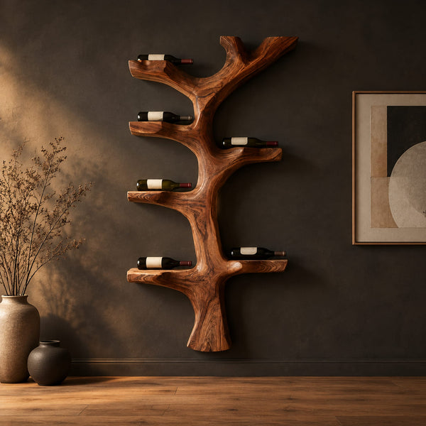 Branching Tree Wine Rack With Paired Side Arms