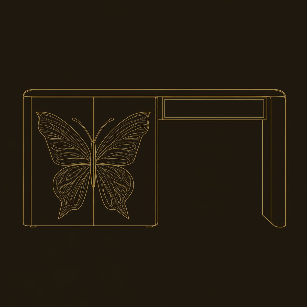 Butterfly Carved Makeup Vanity With Two Door Cabinet Base dimension diagram