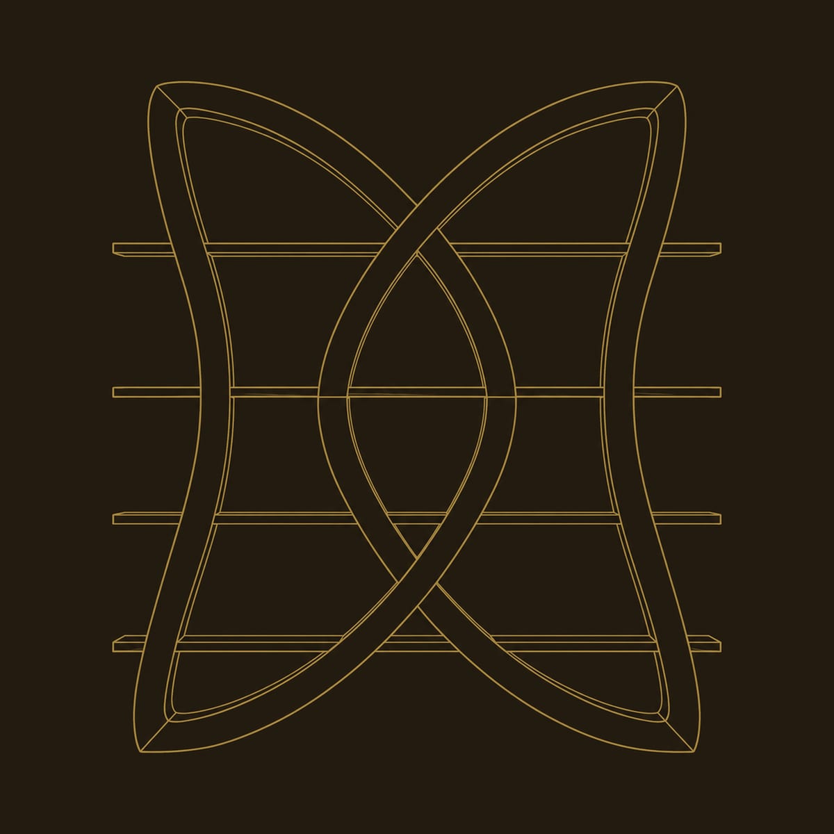 Butterfly Shaped Bookshelf With Crossing Loop Frame dimension diagram