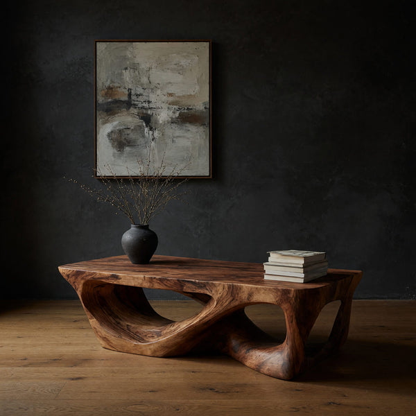 Carved Block Coffee Table in Solid Organic Hardwood