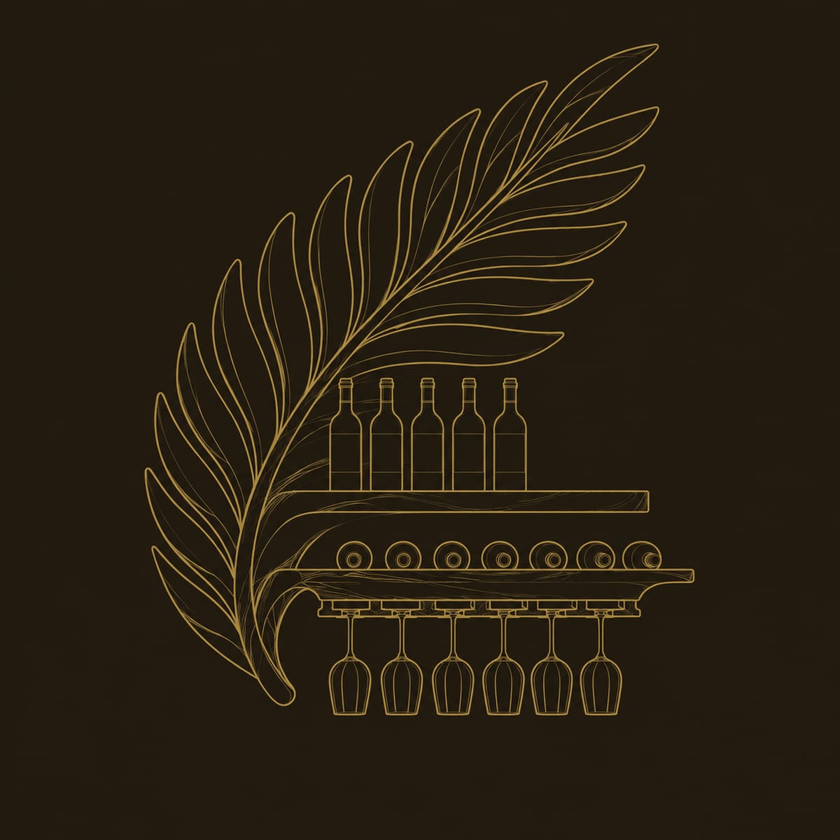 Carved Fern Leaf Wine Rack With Bottle Shelf And Stemware Rail dimension diagram