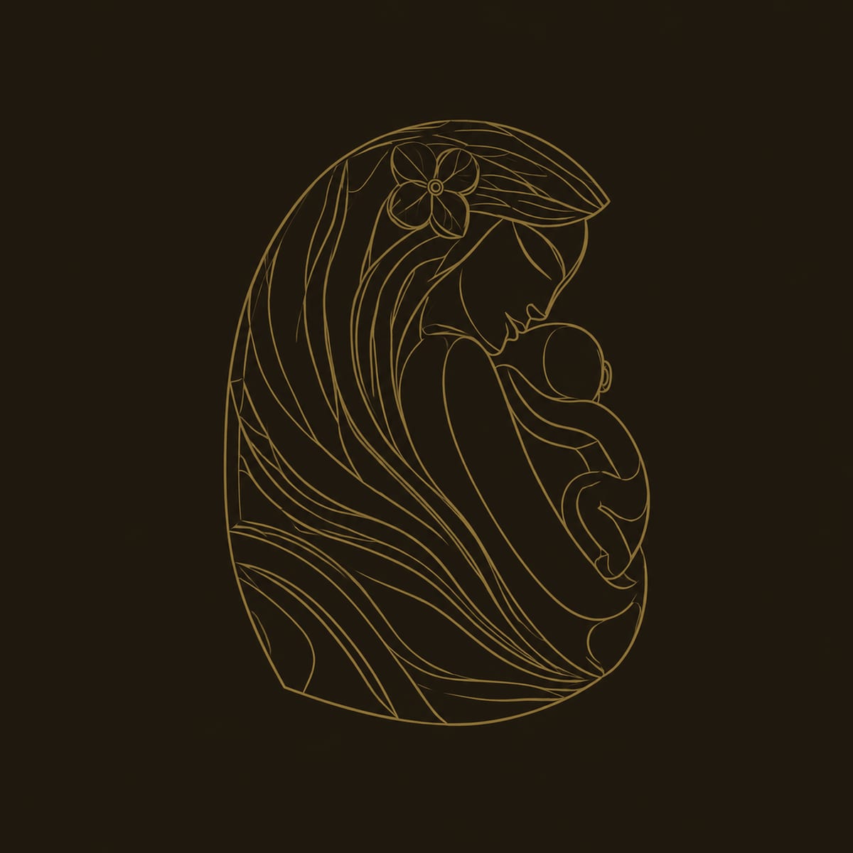Carved Mother Holding Child Wall Art With Flowing Hair dimension diagram