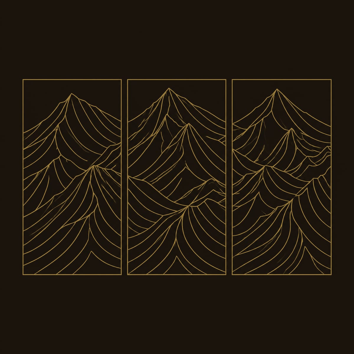 Carved Mountain Range Triptych Wall Art dimension diagram
