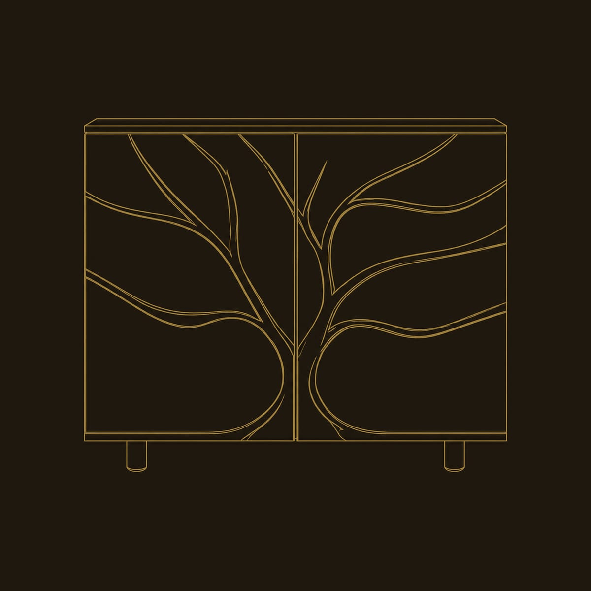 Carved Tree Relief Sideboard With Two Doors dimension diagram