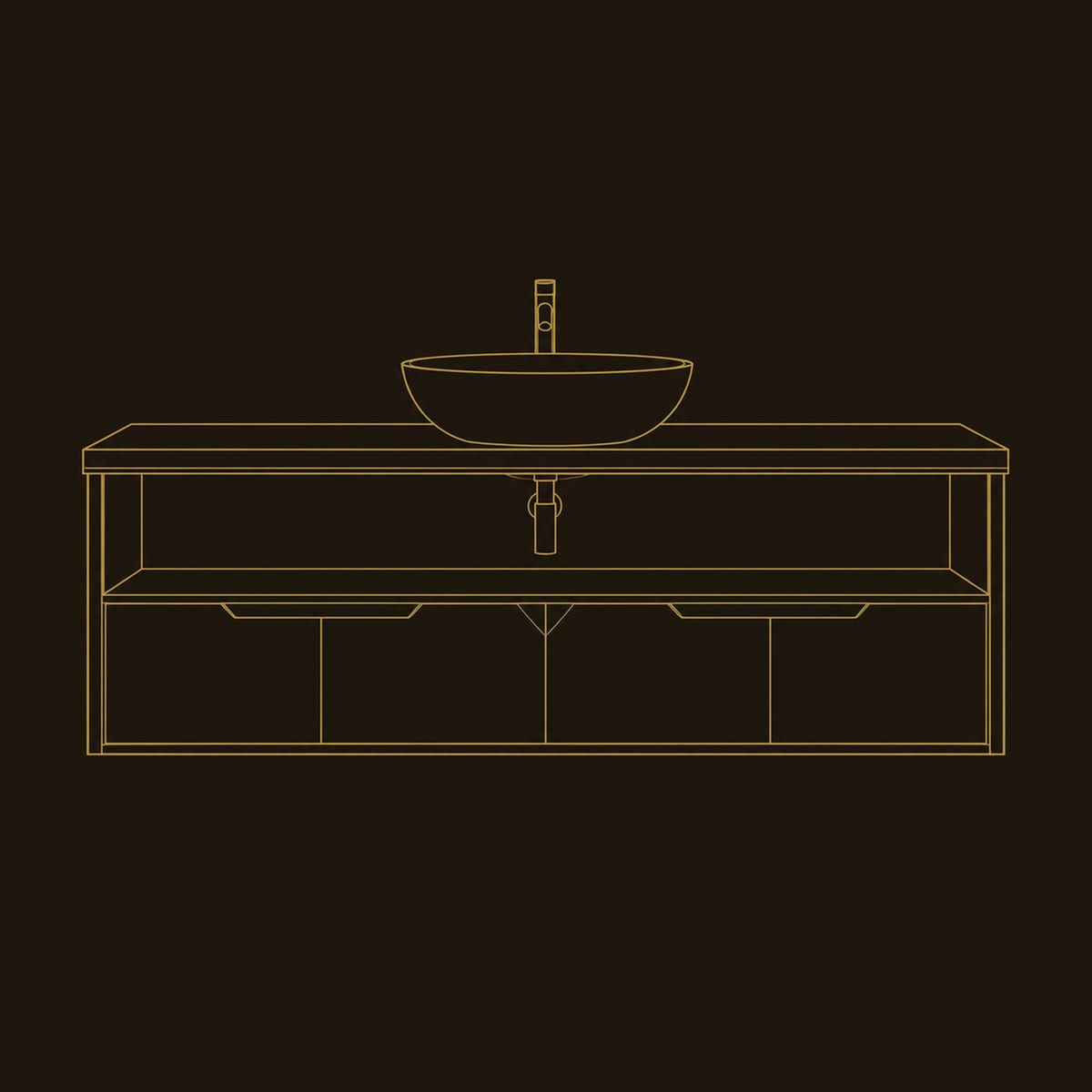 Chevron Grain Bathroom Vanity With Open Shelf Above The Fronts dimension diagram