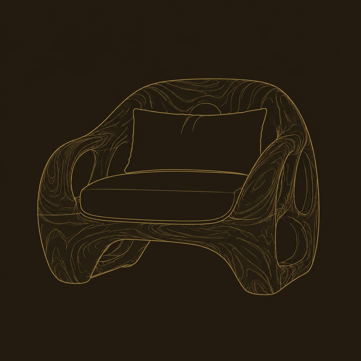 Chunky Pebble Chair With Circular Cutouts In Thick Arms dimension diagram