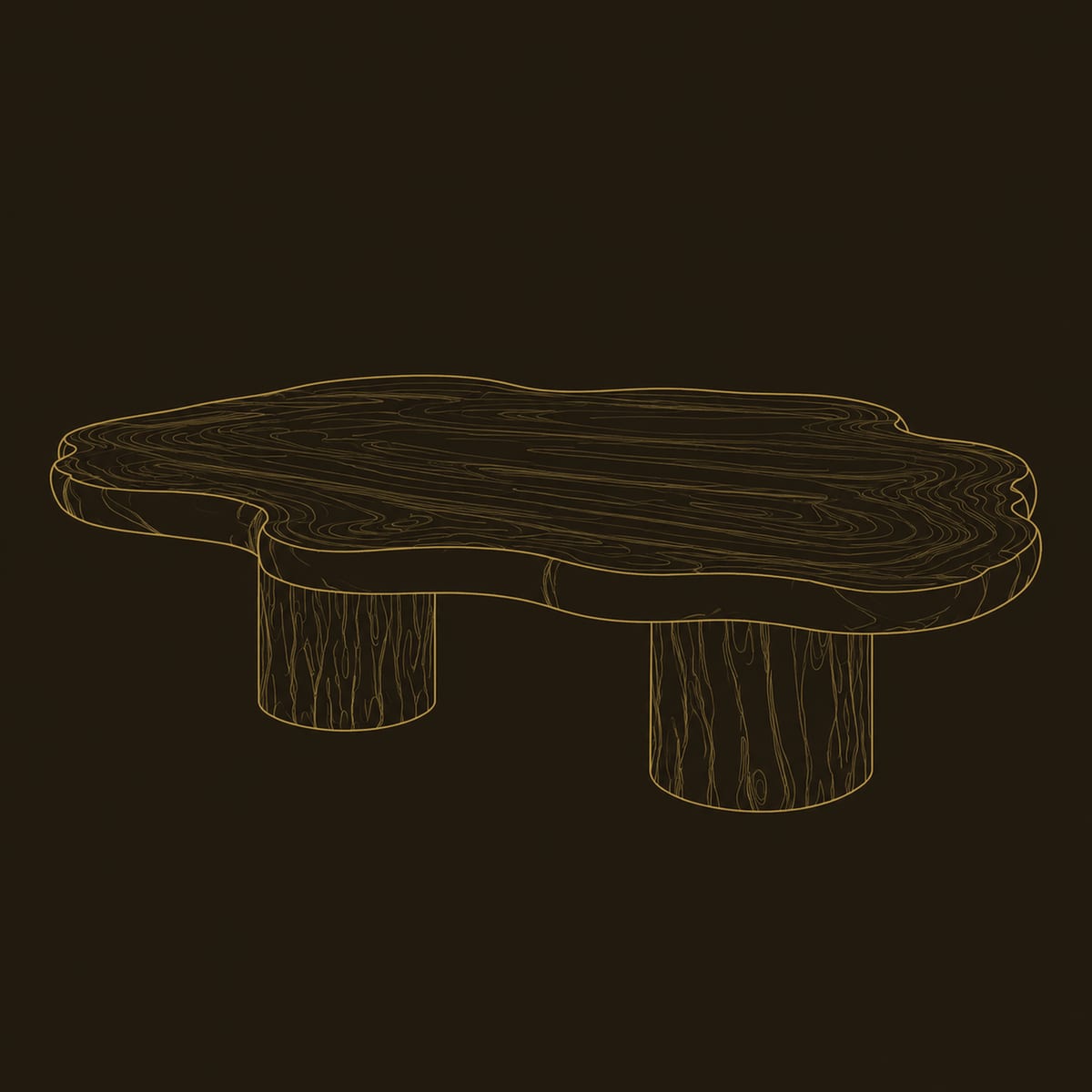 Cloud Shaped Coffee Table On Chunky Cylinder Legs dimension diagram