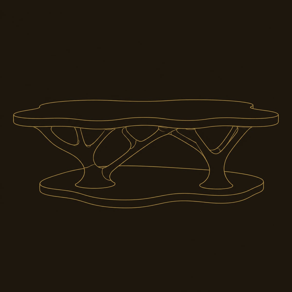 Cloud Shaped Coffee Table With Branching Tree Legs dimension diagram