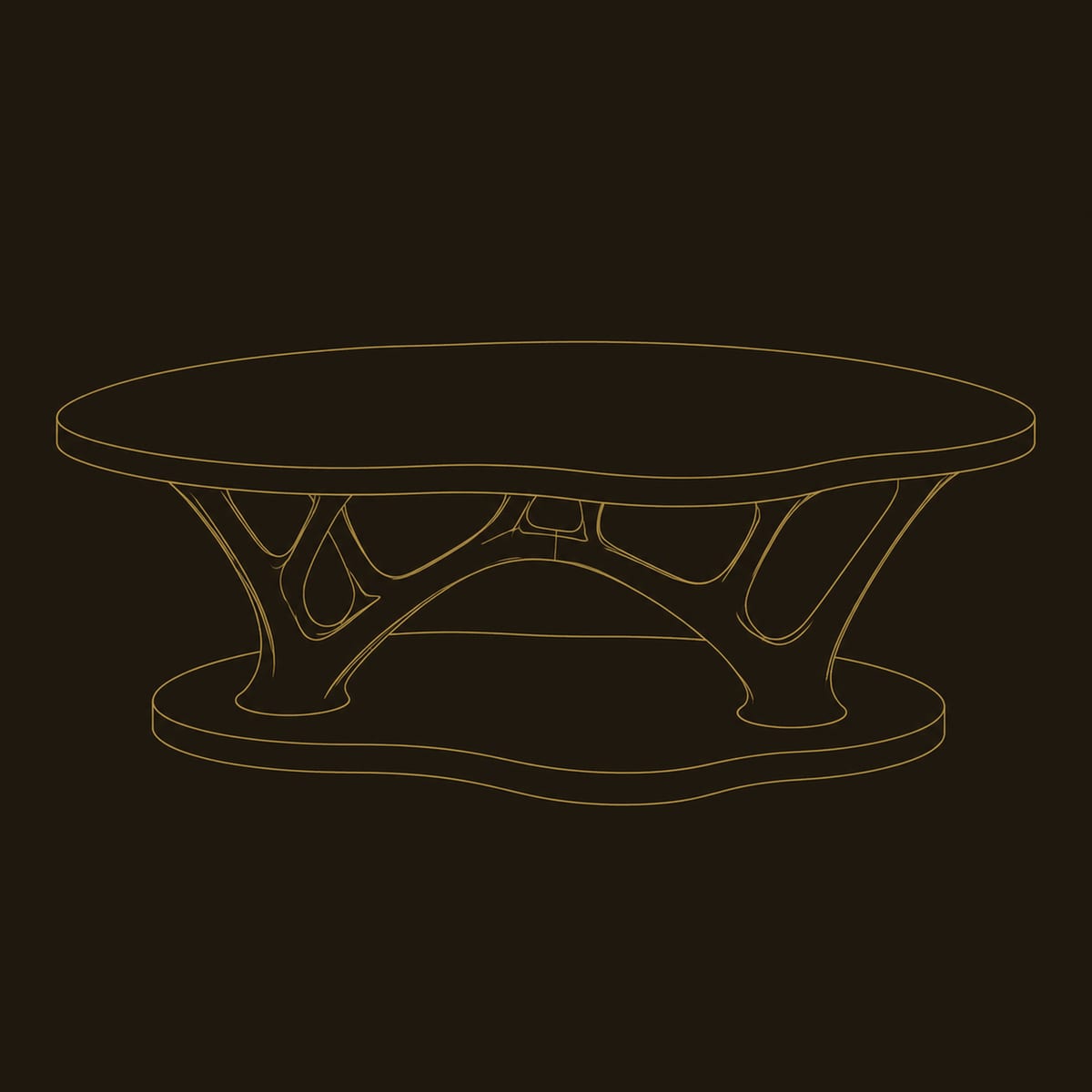 Cloud Shaped Coffee Table With Forked Branch Legs dimension diagram