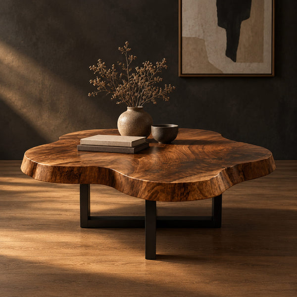 Cloud Shaped Coffee Table With Thick Slab Top And Cross Base