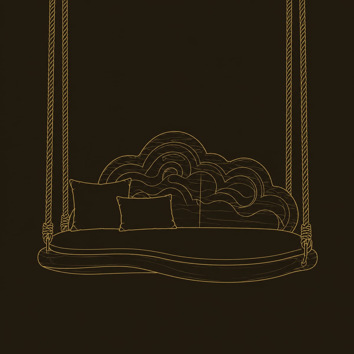 Cloud Shaped Swing With Carved Wave Backrest And Rope Hangers dimension diagram