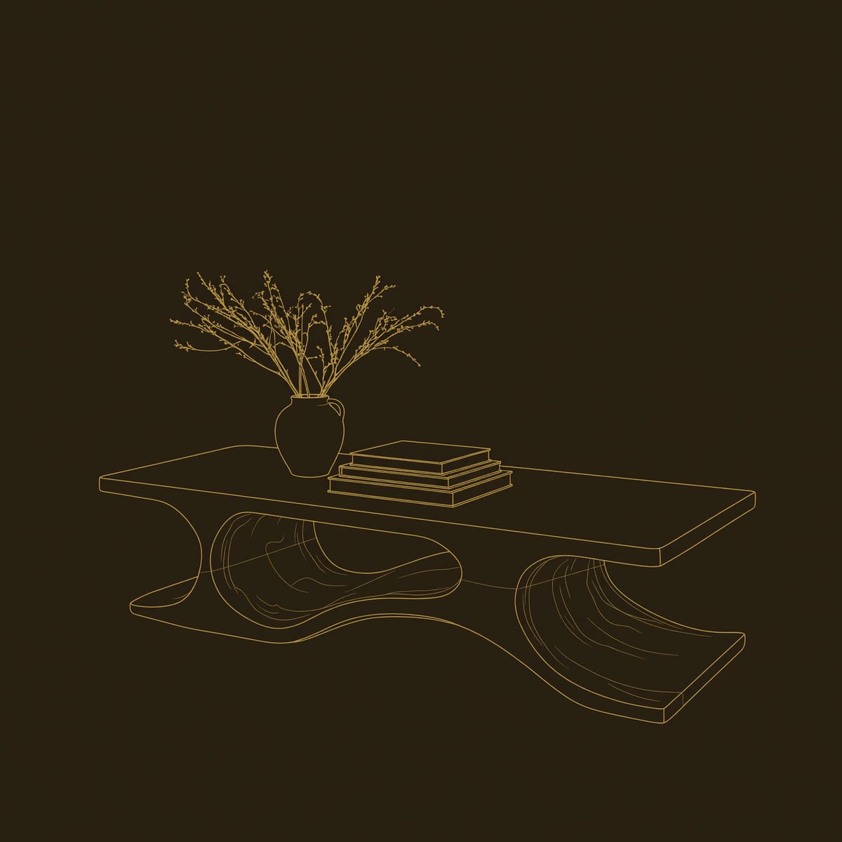 Coffee Table for a Minimal Room with an S Curve Waist dimension diagram