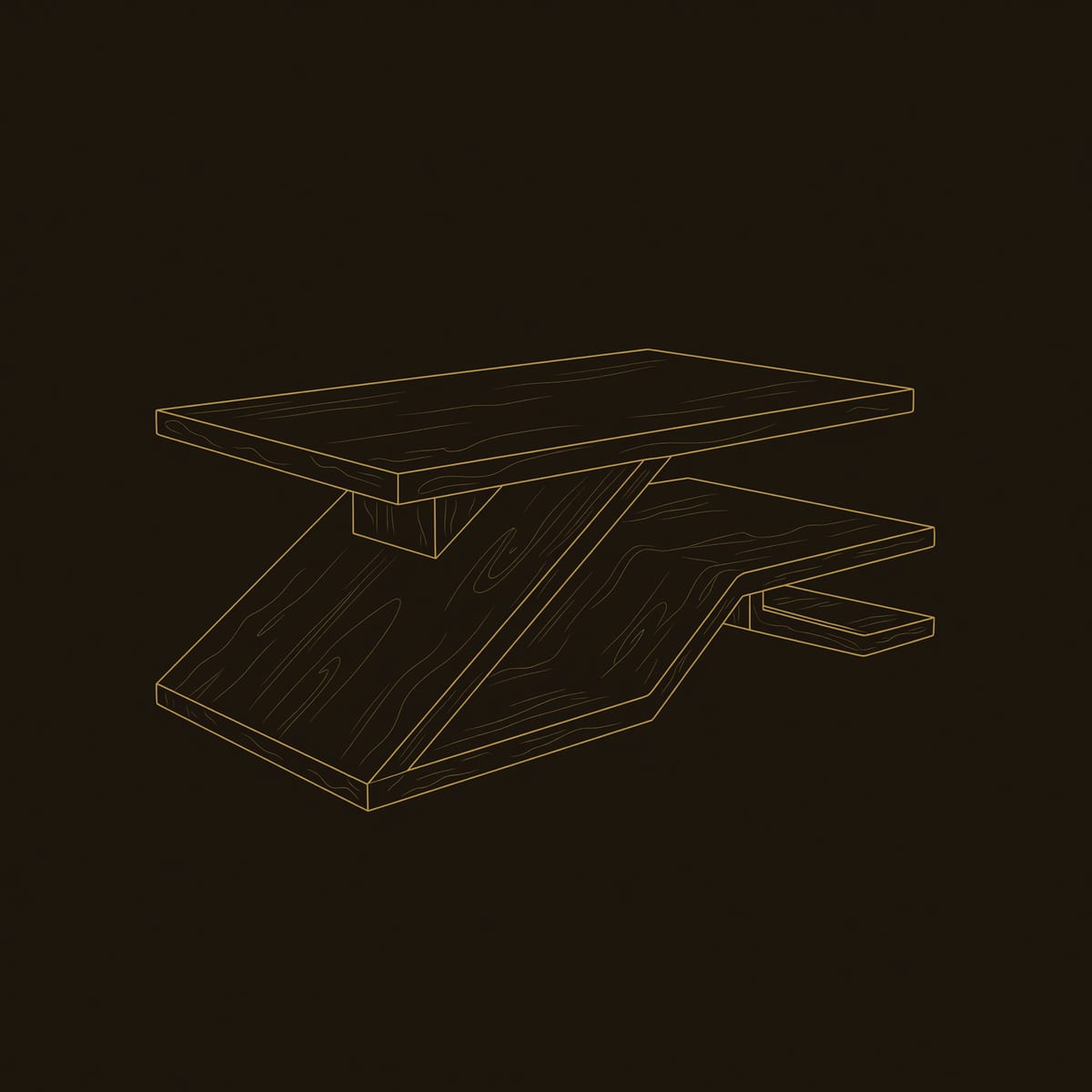 Coffee Table for Layered Storage with Zigzag Slabs dimension diagram
