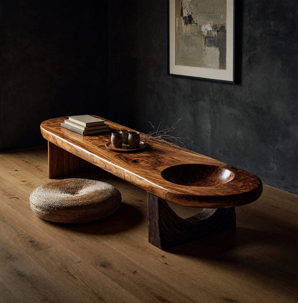 Coffee Table for Low Seating with a Carved Dish End