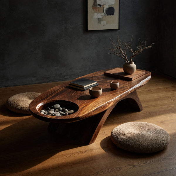 Coffee Table with a Dish Recess on Crossed Arch Legs