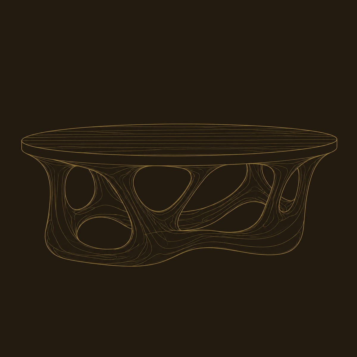 Coffee Table With Branching Root Base And Wide Oval Top dimension diagram