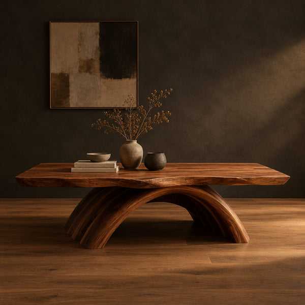 Coffee Table With Natural Edge Top On A Fanned Arch Base