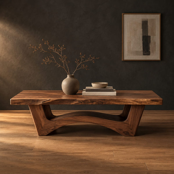 Coffee Table With Thick Slab Top And Arched Pedestal Legs