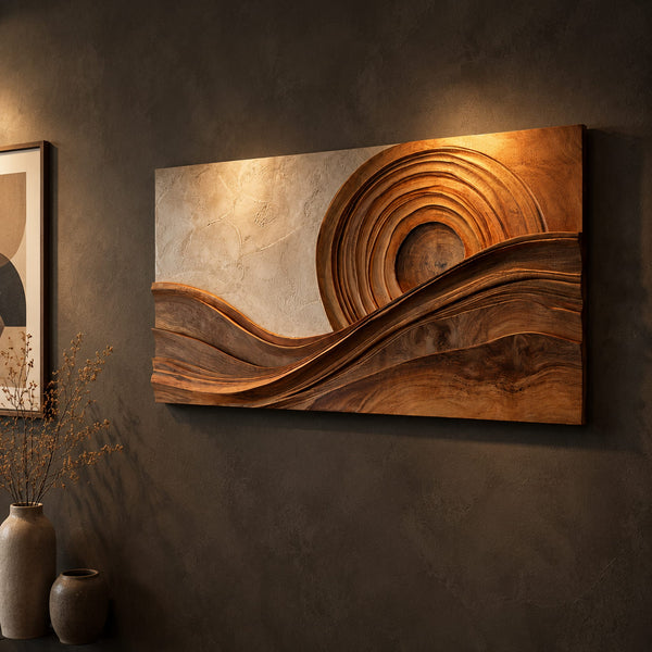 Concentric Ring Wall Art With Flowing Carved Wave Bands