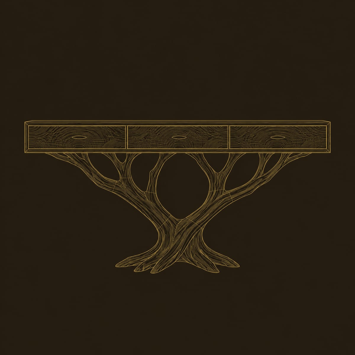 Console Table With A Branching Tree Base And Three Front Panels dimension diagram