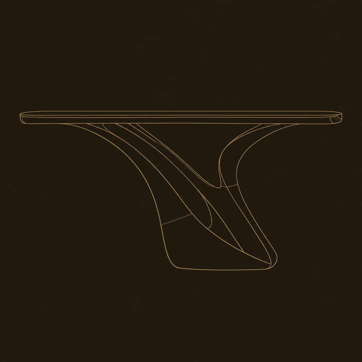 Console Table With A Sculpted Swooping Base And Slim Wood Top dimension diagram