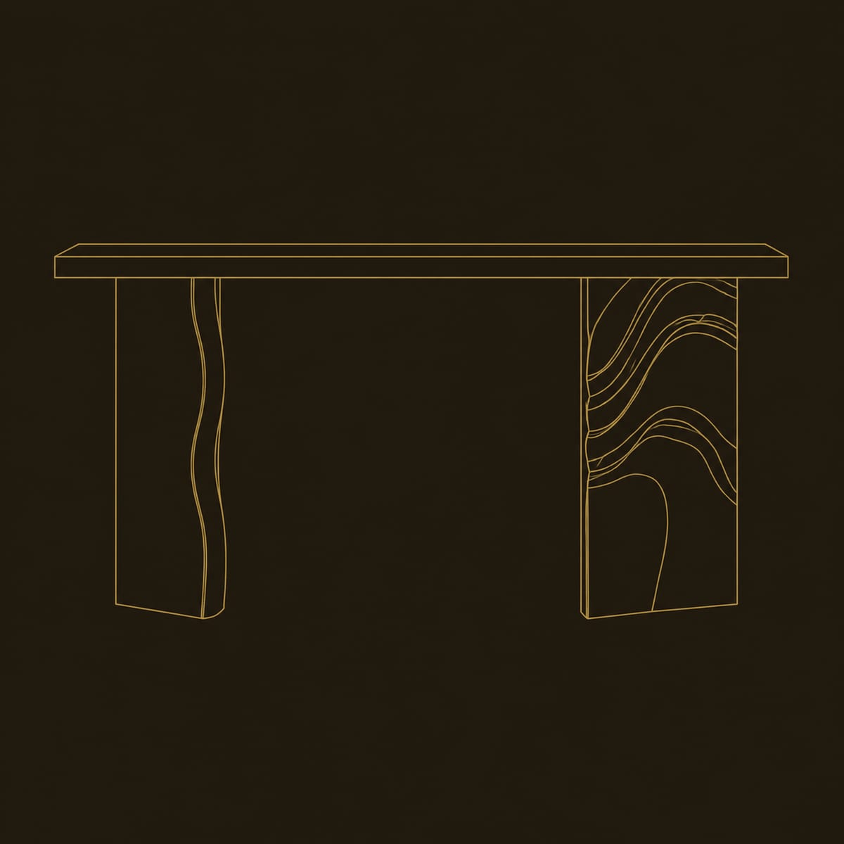 Console Table With A Thick Slab Top And One Wave Carved Leg dimension diagram